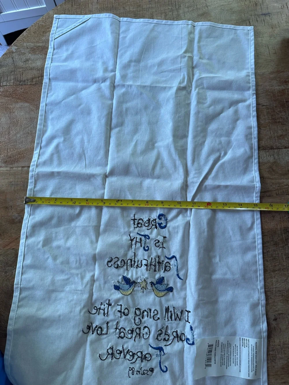 Psalm 89 Embroidered Faithfulness linen - White with Blue & Gold Accents